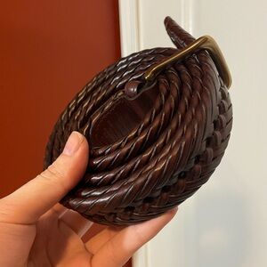 Tommy Hilfilger Men’s Classic Brown Braided Laced Synthetic Leather Belt